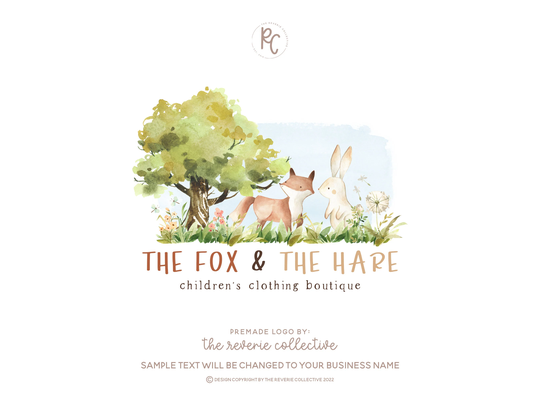 Childrens Logo, Boutique Baby Fox Bunny Rabbit Kids Woodland Nursery Premade Logo Design