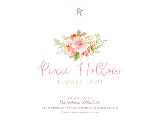 Dahlia Logo, Flower Bouquet Watercolor Floral Colorful Florist Summer Event Planner Premade Logo Design