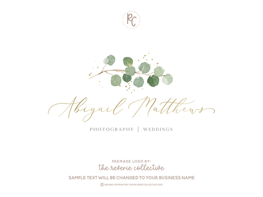 Eucalyptus Logo, Botanical Photography Branch Watercolor Floral Farmhouse Wedding Premade Logo Design