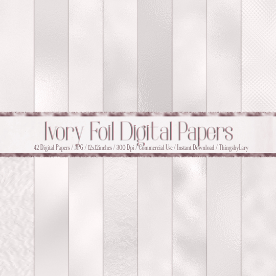 42 Ivory Foil Texture Digital Papers 12x12" 300 Dpi Instant Download Commercial Use Planner Cream Rosegold Light Print