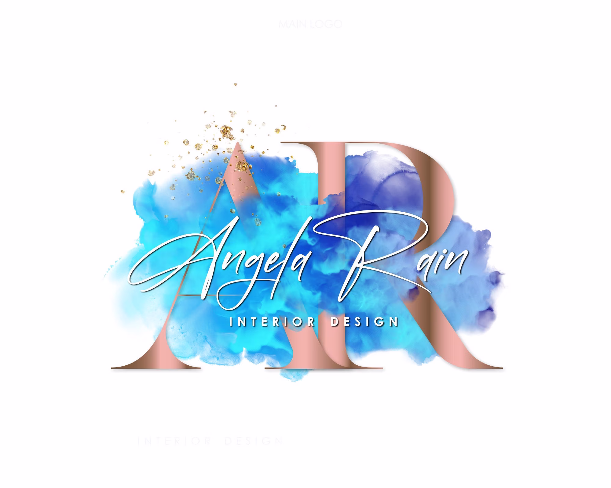 Glitter Blue Logo, Beauty Logo. Text Premade Logo Design, Cosmetic Spiritual Modern Signature Minimalist