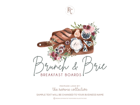 Charcuterie Logo, Cheese Board Brunch Breakfast Food Cooking Herb Catering Premade Logo Design