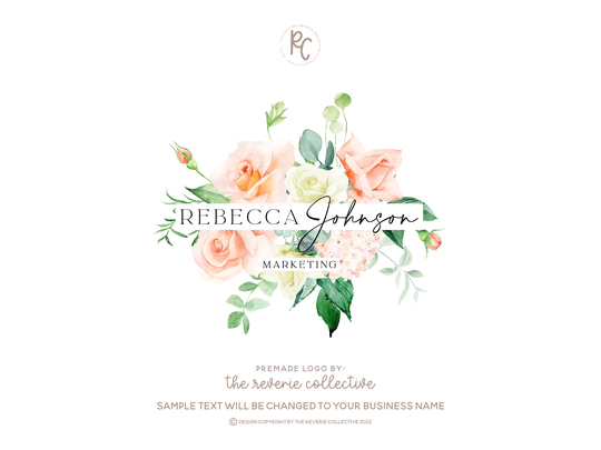 Rose Logo, Hydrangea Florist Preppy Feminine Wedding Planner Watercolor Floral Premade Logo Design