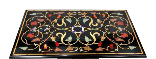 Floral Web Design Of Black Marble Center Table Top Beautiful Pattern Dining With Pietra Dura Art For Home Decor