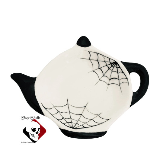 Teapot Shape Tea Bag Holder Or Small Spoon Rest With Cobweb Design, Incense Burner Witchy Decor Haunted Halloween Fun Decoration