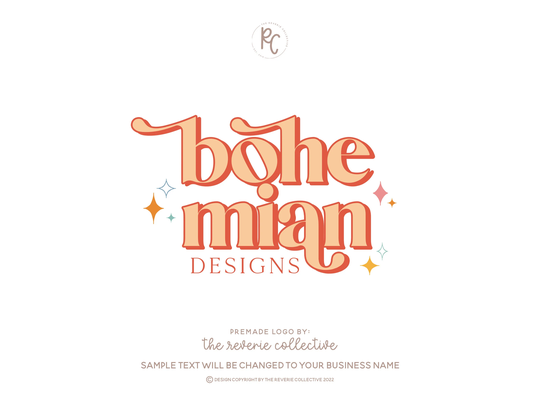 Boho Logo, Colorful Retro Modern Bohemian Abstract Boutique Vintage Blog Premade Logo Design