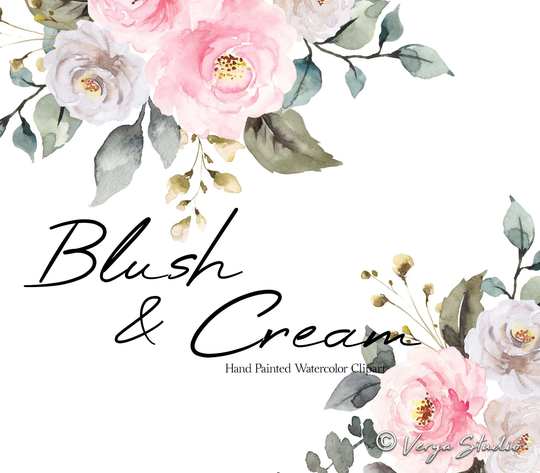 Blush Cream Watercolor Flowers Clipart Floral Clip Art Soft Pink Ivory Beige White English Roses Bouquet Wreath Wedding Graphics Png
