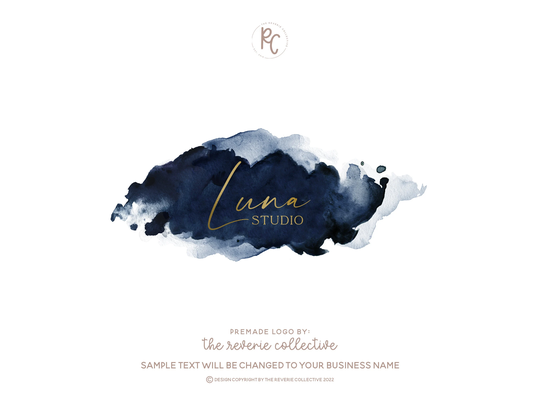 Watercolor Logo, Ocean Celestial Romantic Water Boutique Gold Foil Script Premade Logo Design