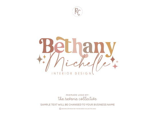 Boho Logo, Neutral Retro Sparkle Bohemian Abstract Boutique Vintage Blog Premade Logo Design