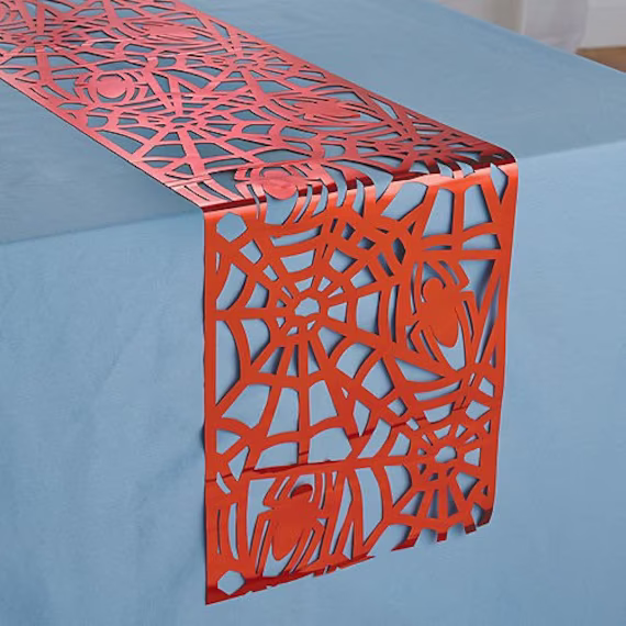 Red Spider & Web Foil Table Runner, 11.4In X 72In - Spider-Man Webbed Wonder, Party, Birthday Party
