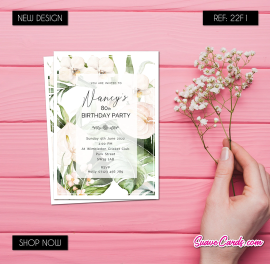 Birthday Invitations Party Invites Milestone, Baby Shower Classic Floral Design Any Age, 40Th 50Th 60Th 70Th Anniversary Download Or Prints