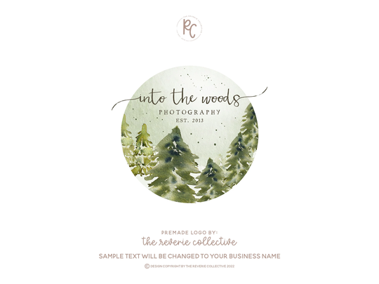 Forest Logo, Tree Mountain Woodland Rustic Farmhouse Watercolor Outdoor Nature Premade Logo Design