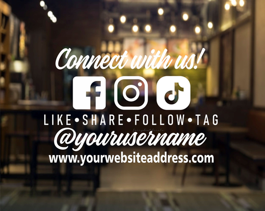 Social Media Decal Set, Website Address & Username, Computer Cut Window Sticker, Influencer Marketing Sign, Barber Shop, 3 Icons