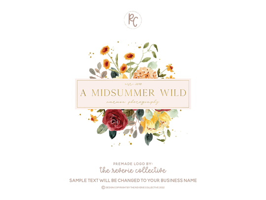 Wildflower Logo, Watercolor Floral Wedding Planner Photography Hair Salon Farmhouse Premade Logo Design