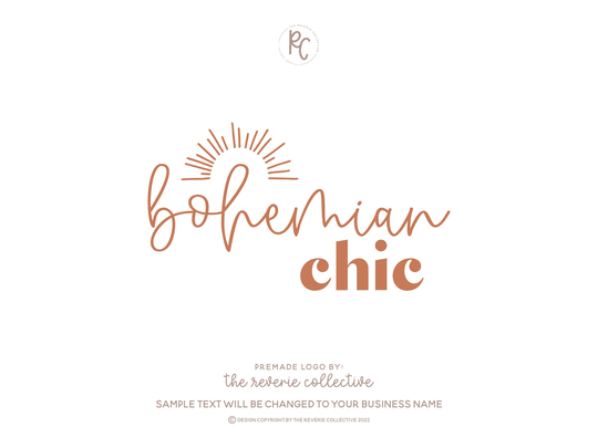 Boho Logo, Sunburst Retro Modern Bohemian Abstract Boutique Vintage Blog Premade Logo Design