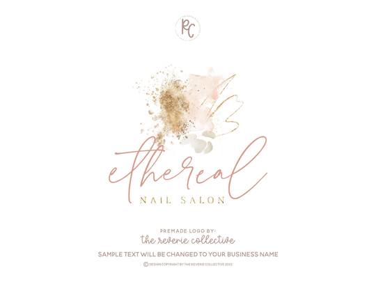 Abstract Logo, Boho Mid Century Bohemian Beauty Nail Salon Romantic Neutral Premade Logo Design