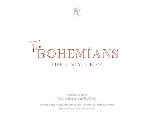 Boho Logo, Bohemian Mid Century Art Deco Retro Abstract Modern Lifestyle Blog Premade Logo Design