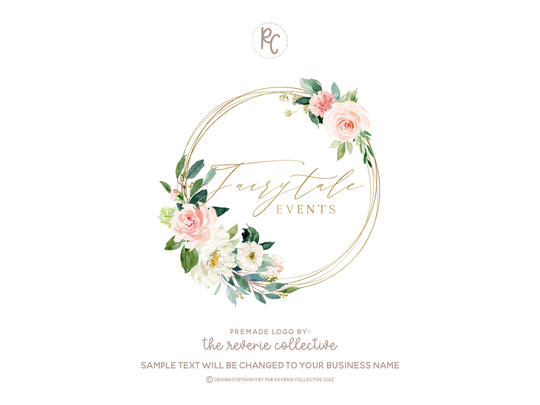 Wreath Logo, Whimsical Fairytale Watercolor Floral Wedding Florist Feminine Premade Logo Design