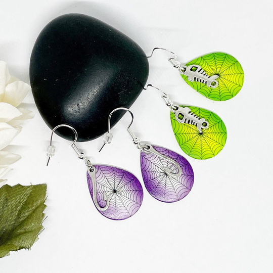 Fishing Lure Earrings, Spider Web Jewelry Halloween Hooks & Fish Charms