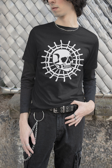 Gothic Tattoo Shirt, Skull Spider Web Alt Clothing, Goth Old School, Edgy Punk, Grunge