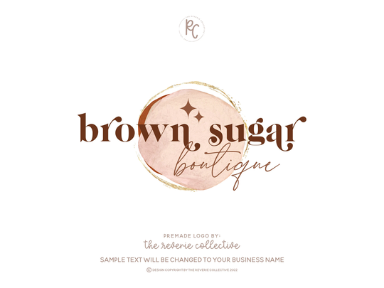 Retro Logo, Bohemian Neutral Sparkle Abstract Boho Fashion Vintage Beauty Premade Logo Design