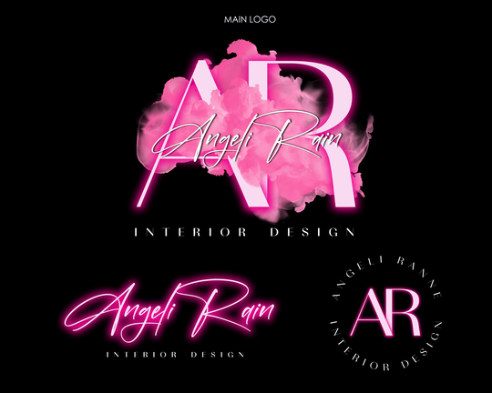 Pink Neon Logo, Premade Logo Design, Beauty Text Nail Party Watercolor Signature Brow Boutique