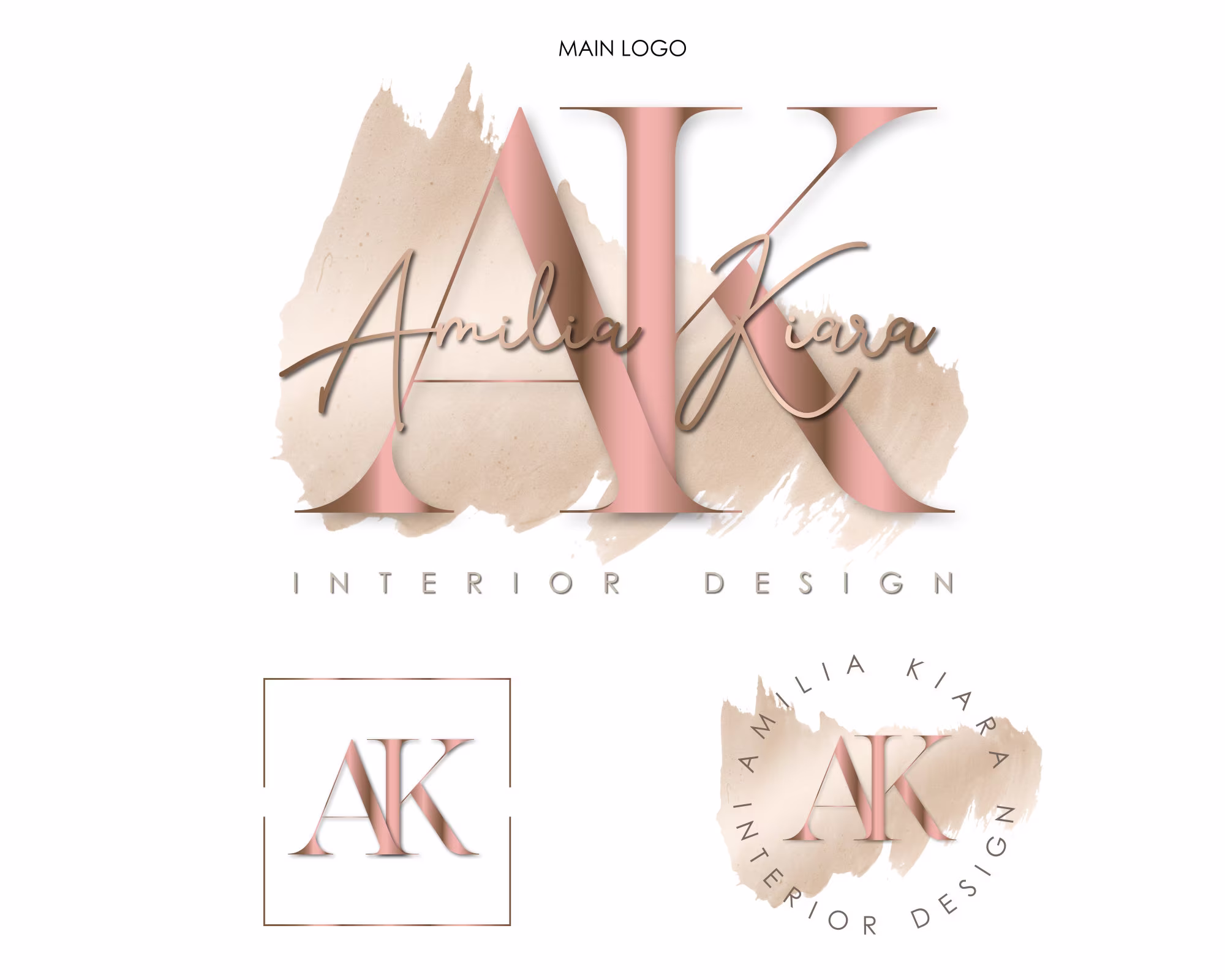 Beauty Logo. Premade Logo Design, Text Logo, Nail Rose Gold Interior Design Modern Signature Minimalist