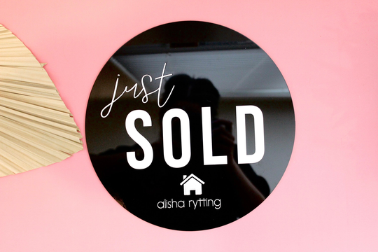 Just Sold Sign, Realtor Acrylic Engraved Business Closing Social Media Market Logo
