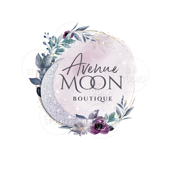 Silver Moon Logo - Premade Design Business Branding Floral Circle Boutique Spiritual Mystical