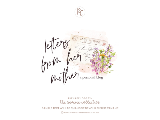 Letter Logo, Mail Lifestyle Blog Watercolor Pastel Floral Wildflower Spring Premade Logo Design