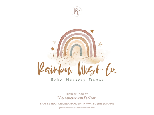 Rainbow Logo, Bohemian Newborn Boho Cloud Baby Star Childrens Watercolor Premade Logo Design