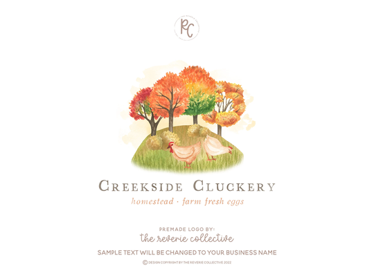 Chicken Logo, Rooster Farm Barn Hen Watercolor Farmhouse Animal Ranch Premade Logo Design