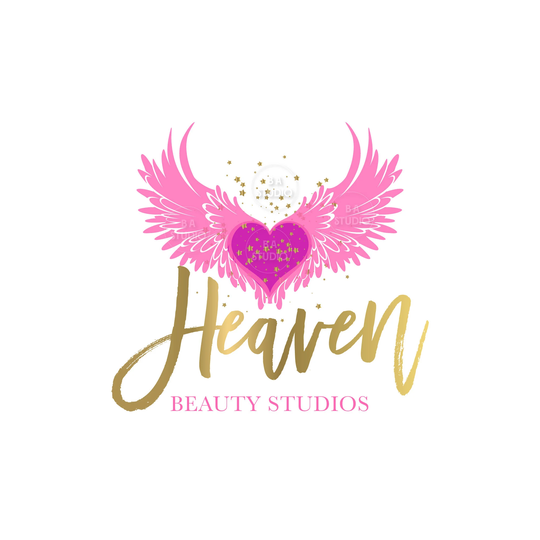 Angel Wings Logo, Heart Hair Design Studio Shocking Pink & Gold Logo, Logo Branding Package, Logo
