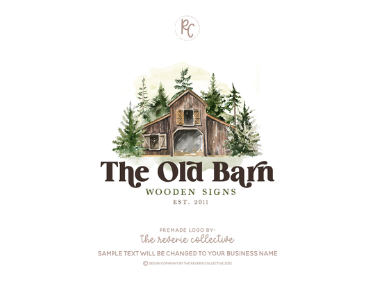 Brown Barn Logo, Old Farm Pine Tree Wood Forest House Home Farmhouse Rustic Premade Logo Design