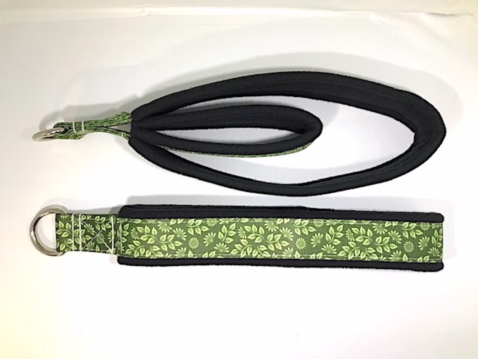 Pilates Straps, Personal Double Loop Padded Reformer Green Leaves Pattern