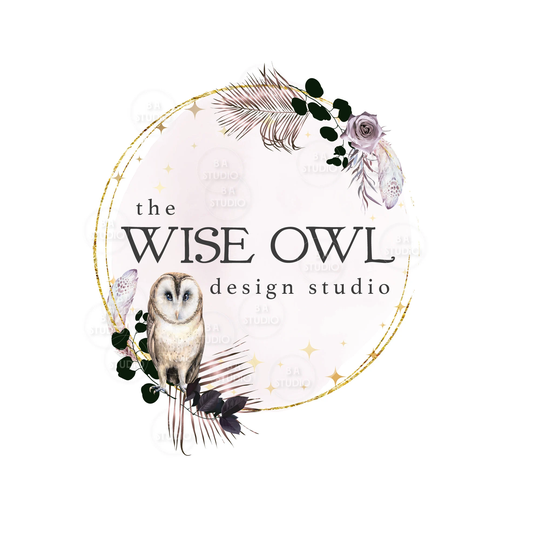 Owl Wreath Logo Design Branding Package - Wildlife Nature Wise Midnight Watercolour Seasonal
