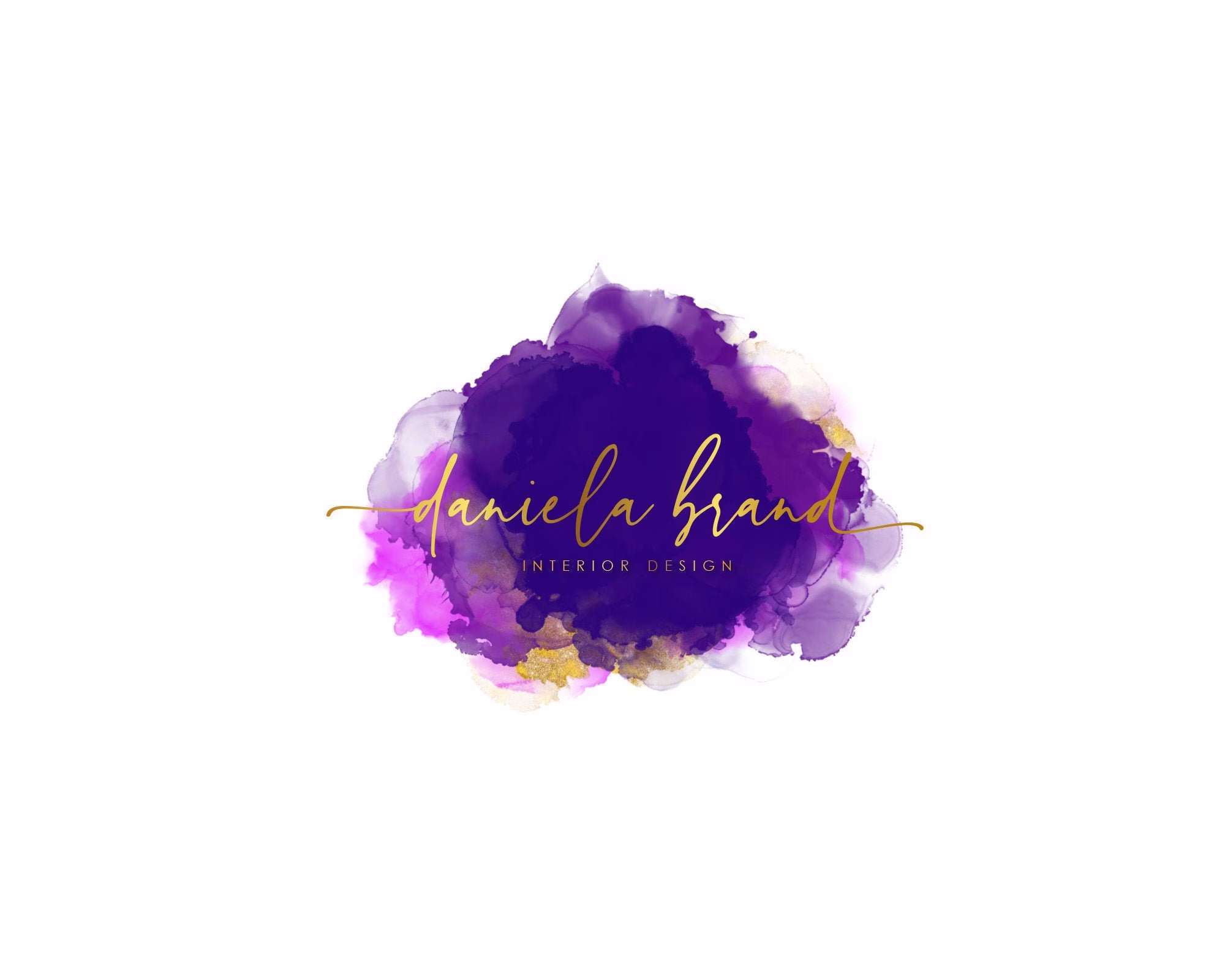 Premade Logo Design, Purple Gold Beauty Logo, Photography Watercolour Nail Soap Modern Boutique Salon
