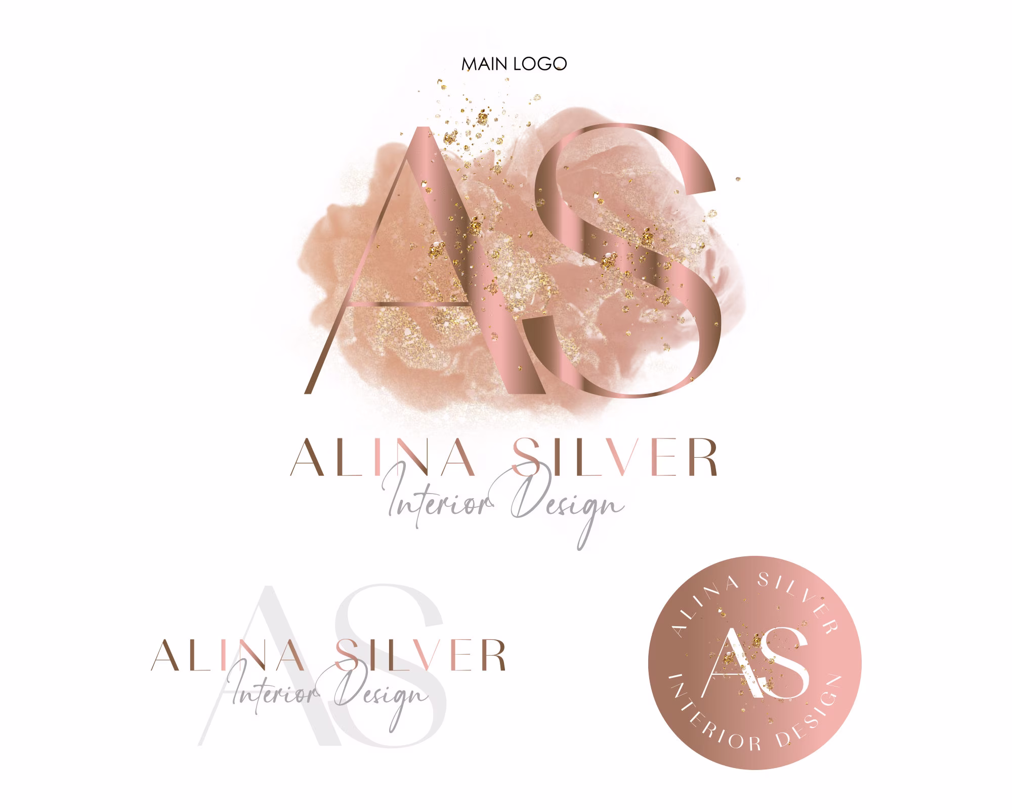 Rose Gold Logo, Beauty Logo. Text Premade Logo Design, Nail Interior Design Modern Boutique Minimalist