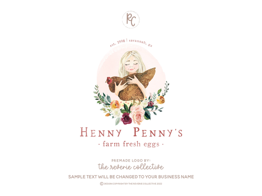 Chicken Logo, Rooster Hen Farm Egg Watercolor Farmhouse Animal Ranch Premade Logo Design