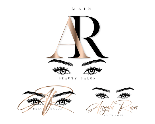 Beauty Logo, Eye Lashes Brow Rose Gold Cosmetic Logo. Premade Logo Design, Modern Signature Minimalist