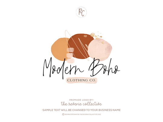 Abstract Logo, Modern Boho Neutral Geometric Mid Century Bohemian Fashion Boutique Premade Logo Design