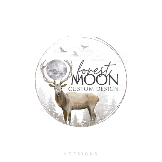 Moon Deer Forest Logo Design Branding Package - Wildlife Nature Moonlight At Night Watercolour