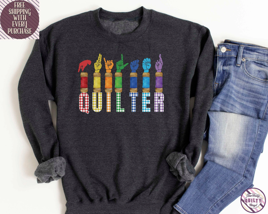 Quilt Sweatshirt, Sign Language Quilter Mom Gift, Cute Crewneck Sweatshirt For Quilter, Asl