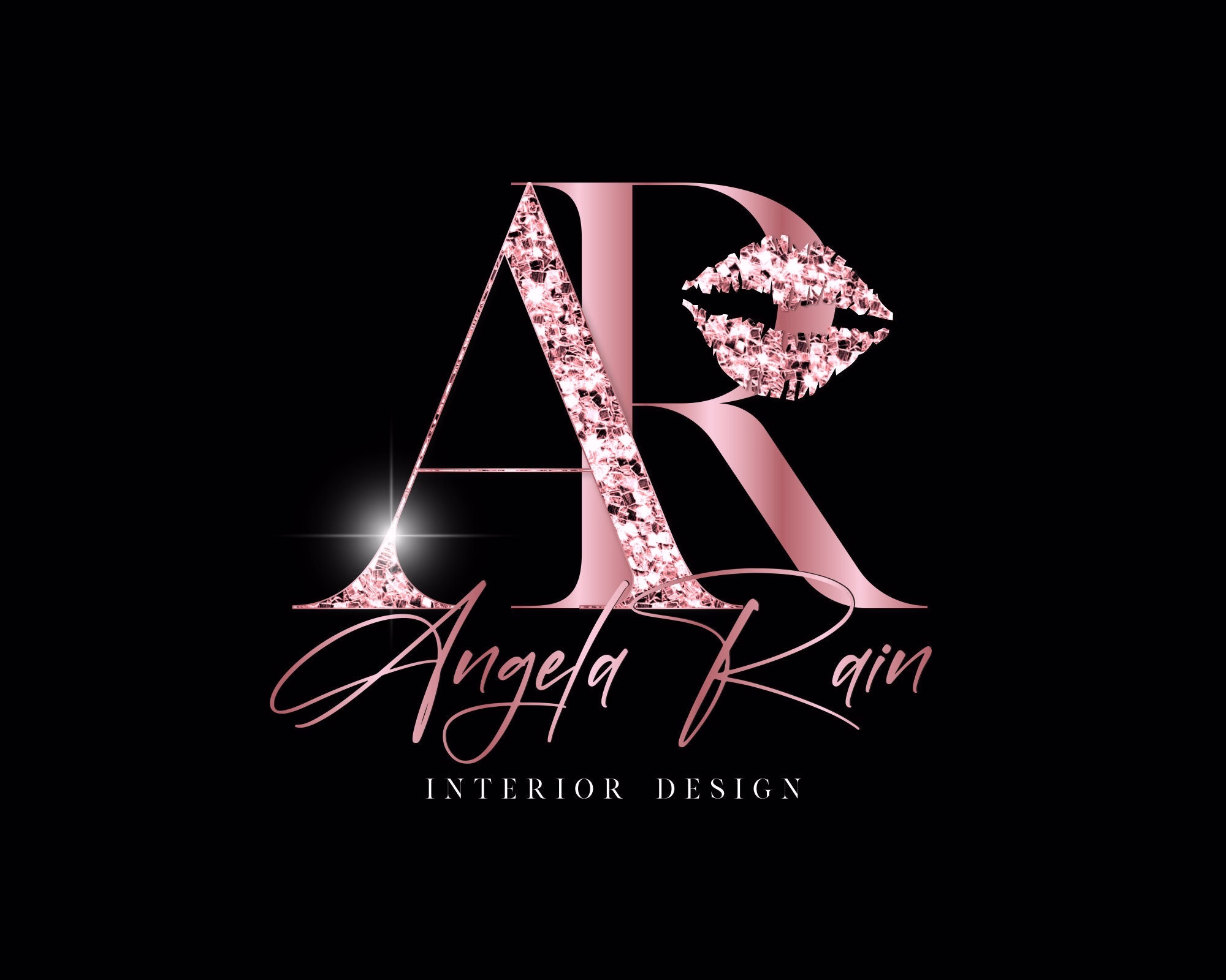 Glitter Pink Rose Gold Logo, Premade Logo Design, Beauty Text Logo, Lips Nail Modern Signature Boutique