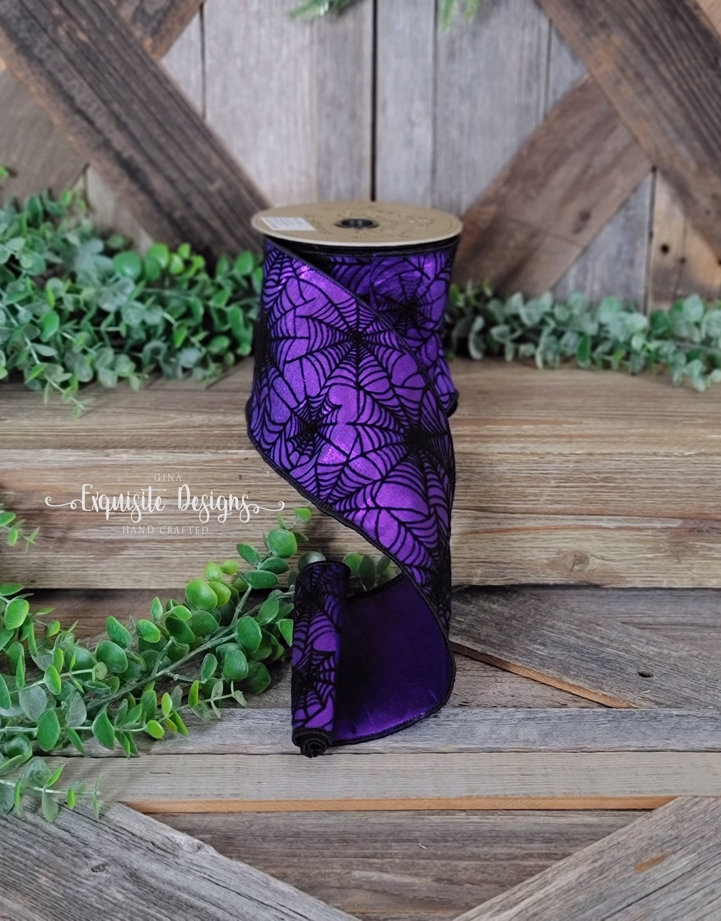 10 Yards, 4 Inch Wired Ribbon, Halloween Spider Web Designer's D. Stevens