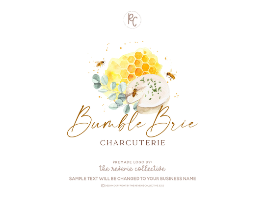 Charcuterie Logo, Cheese Board Bee Honey Brie Eucalyptus Food Cooking Premade Logo Design