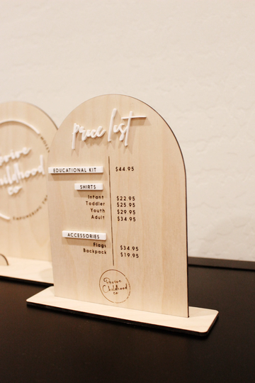 Wood Pricing Menu Sign, Engraved Acrylic Business Hair Stylist Social Media Market Logo Sign