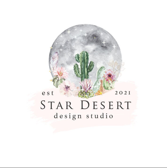 Premade Logo Design & Branding - Boho Desert Cactus Star Watercolor Moon Moonlit Rose