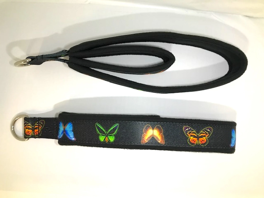 Pilates Double Loop Padded Straps, Pilates Reformer "Butterflies On Black"