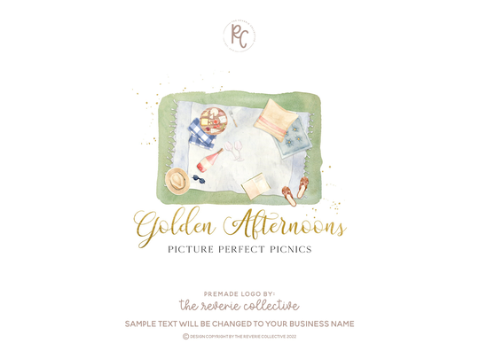 Picnic Logo, Charcuterie Cheese Board Food Wine Event Catering Watercolor Premade Logo Design